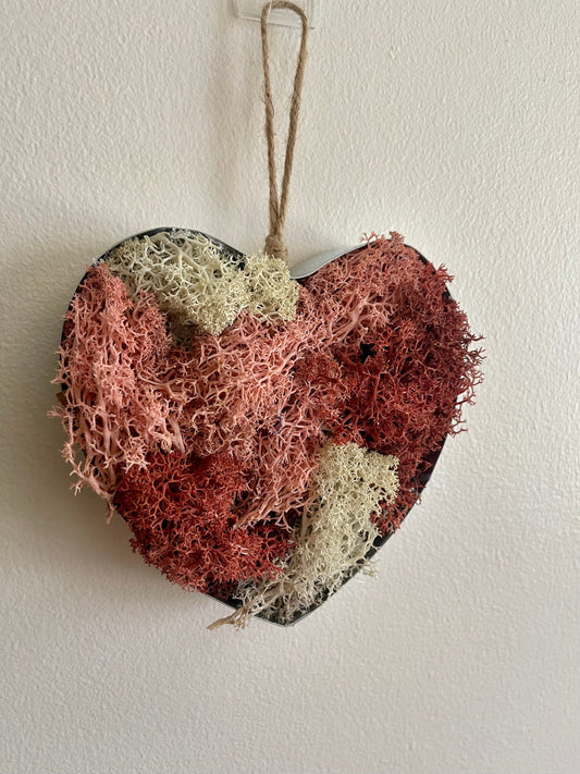 Preserved Reindeer Moss Heart Wall Art: Pink & White | USA - TARIFF FREE