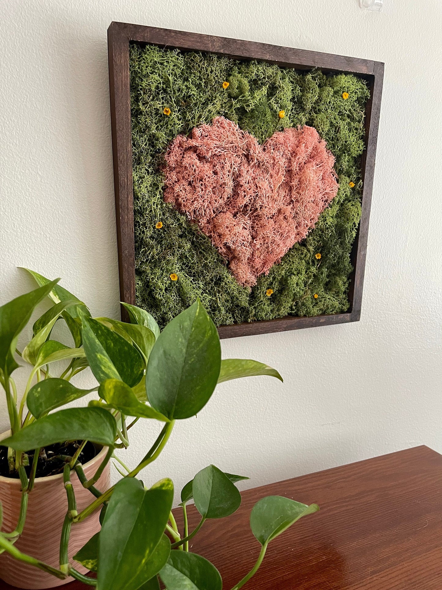 Preserved Moss Heart Wall Art: Framed Reindeer Moss, Square Frame | USA - TARIFF FREE