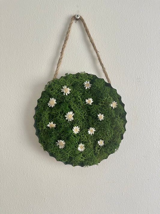 Moss Wall Art | Home Decor | Metal | Green with Preserved Flowers | USA - TARIFF FREE