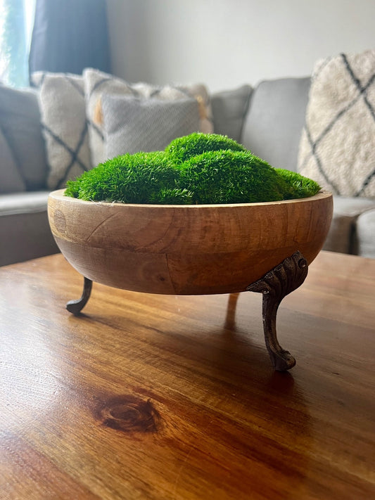 Preserved Moss Centerpiece: Reindeer & Pole Moss in Wood Bowl | USA - TARIFF FREE