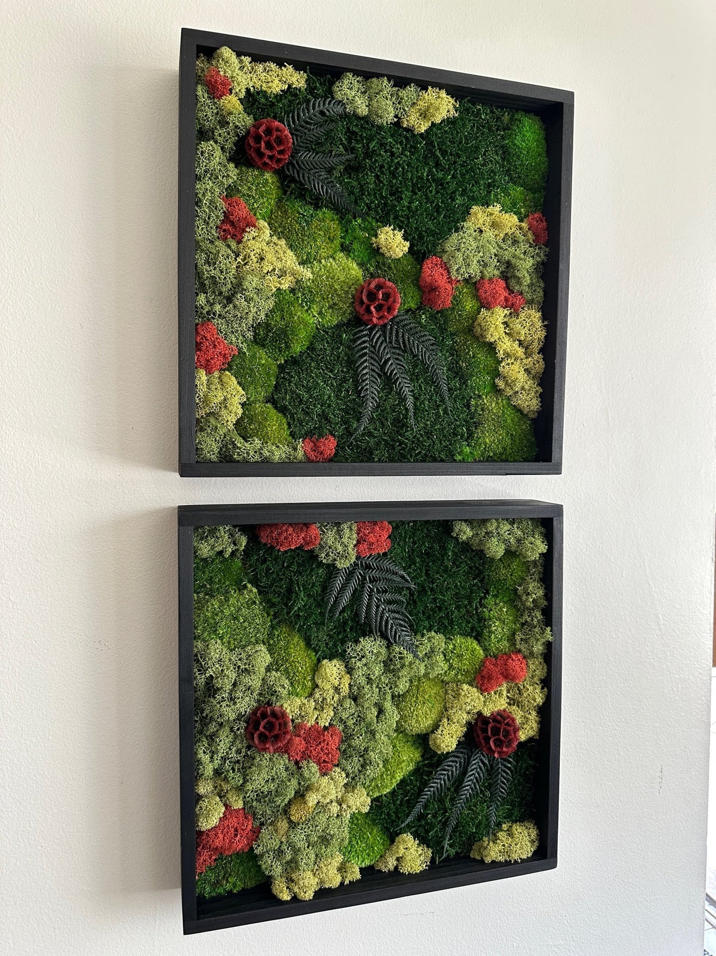 Preserved Moss Wall Art: Square Frame with Flowers & Fern | USA - TARIFF FREE