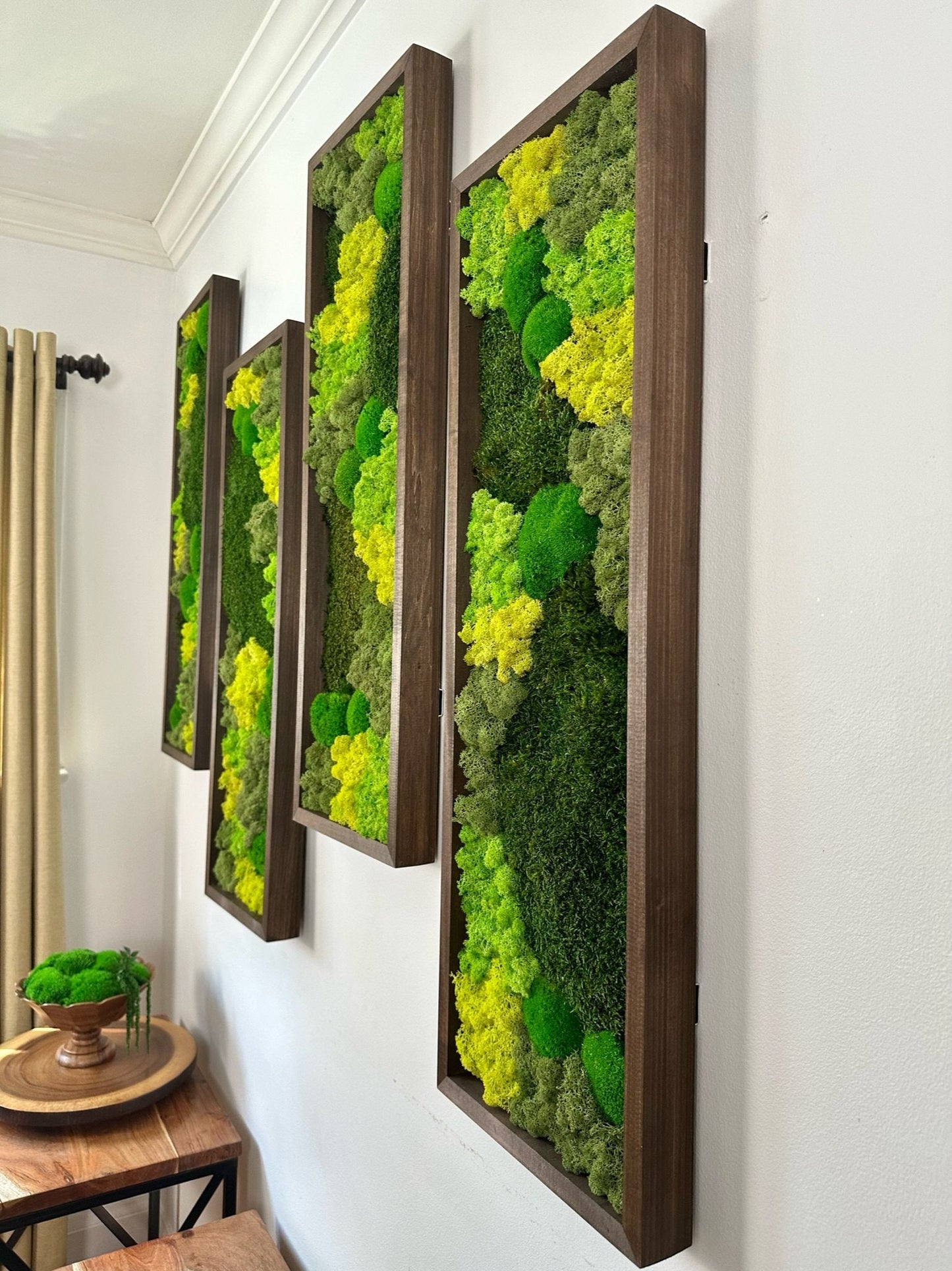Preserved Reindeer Moss Wall Art: Rectangle Wood Frame, Green Moss Set | USA - TARIFF FREE