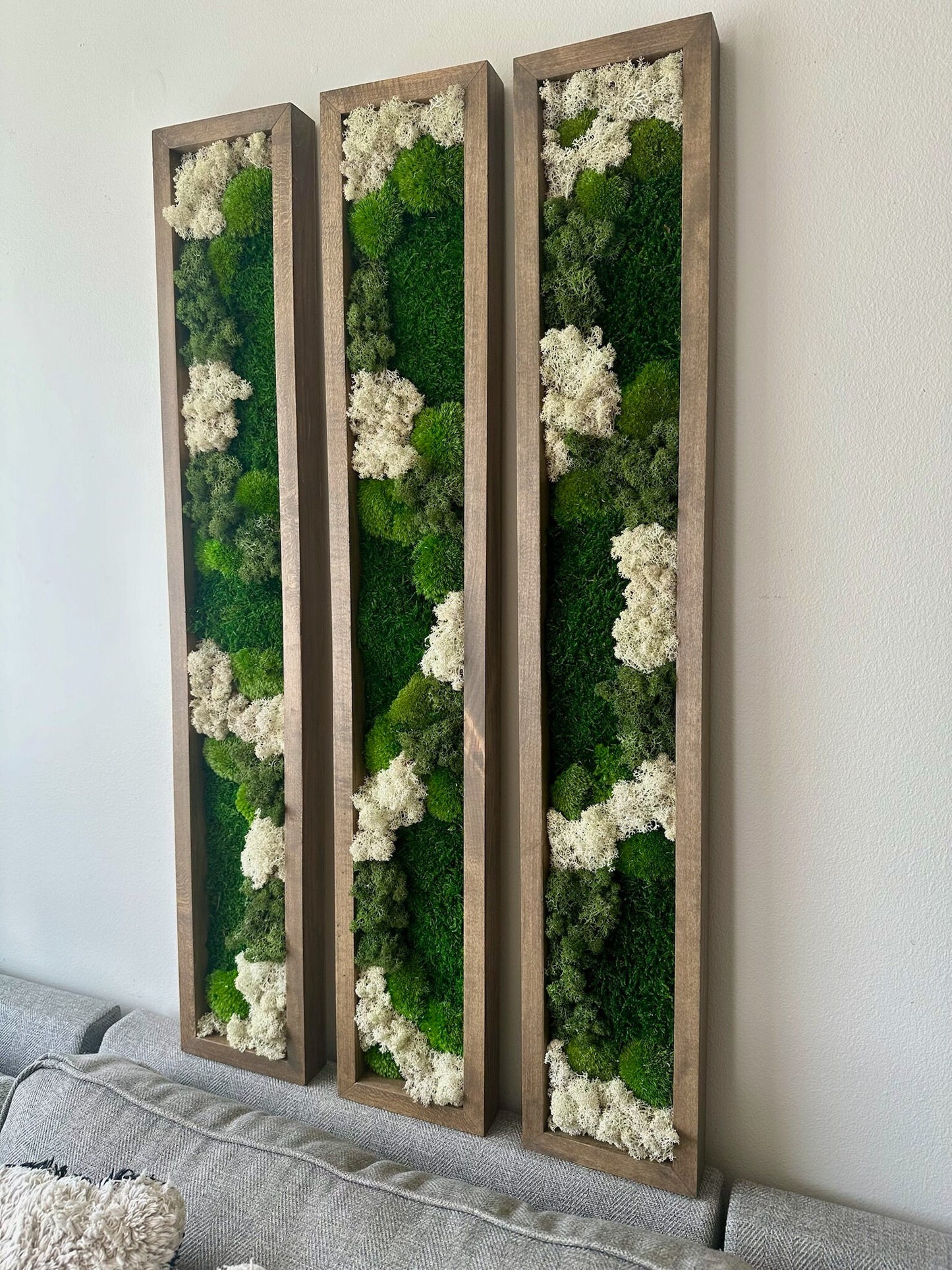 Moss Wall Art | Preserved Moss Art | Moss Wall Decor | Wood Frame Sets | Large Rectangle Single - Four Set | Green Reindeer Sheet Pole Moss