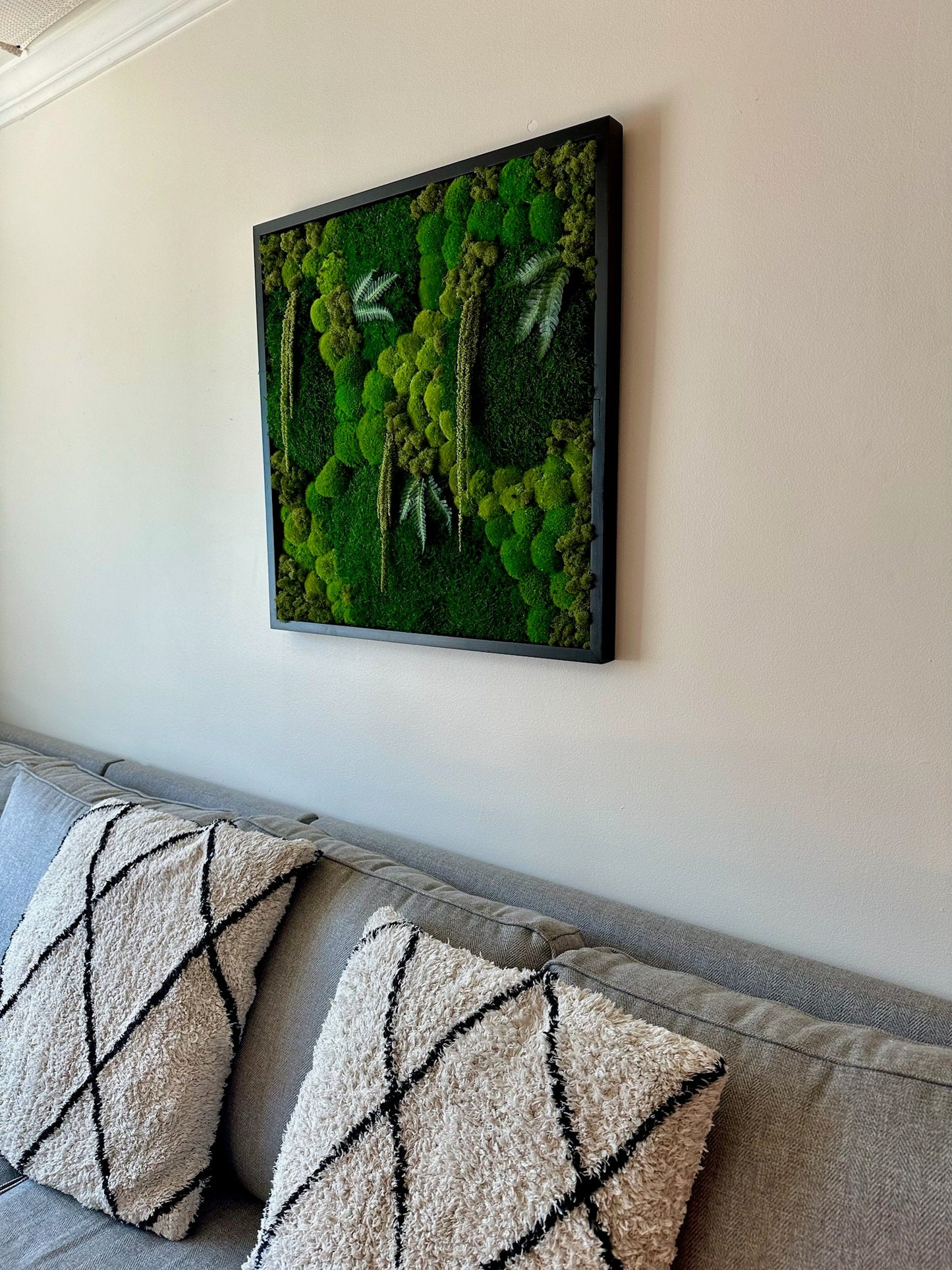 Moss Wall Art | Preserved Moss Art | Moss Wall Decor | Wood Frame Sets | 30" X 30" Square Single - Four Set | Green Reindeer Sheet Pole Moss