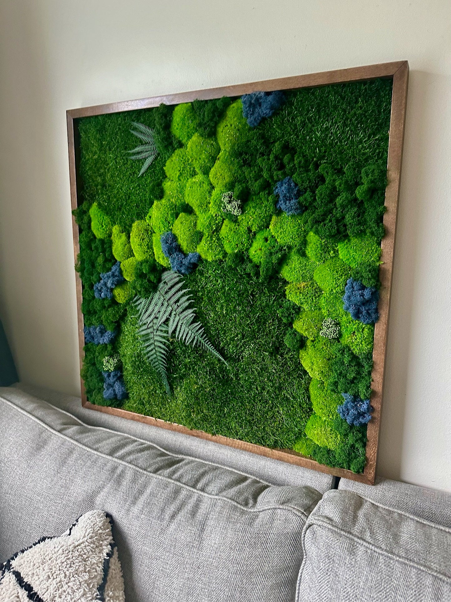 Moss Wall Art | Preserved Moss | Wall Decor | Wood Frames | 30" X 30" or 15" x 30", 1 to Set of 4 | Green & Blue Reindeer, Sheet, Pole Moss