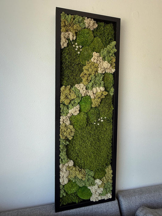 Preserved Reindeer Moss Wall Art: Rectangle Wood Frame, Natural Home Decor | USA - TARIFF FREE