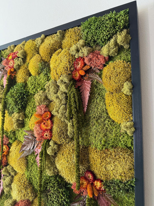 Preserved Moss Wall Art, 30" Square Wood Frame, Floral Accent | USA - TARIFF FREE
