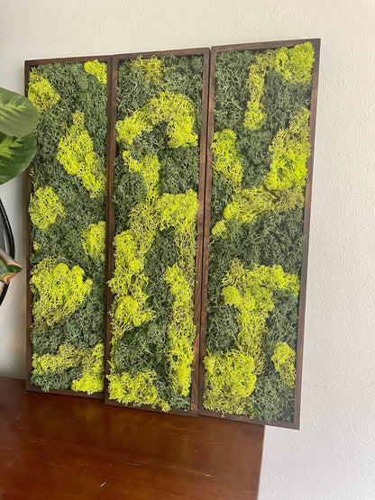 Moss Wall Art | Preserved Moss Art Framed | Moss Wall Decor | Wood Frame | Rectangle Single to Set of Six | Reindeer and Pole Moss