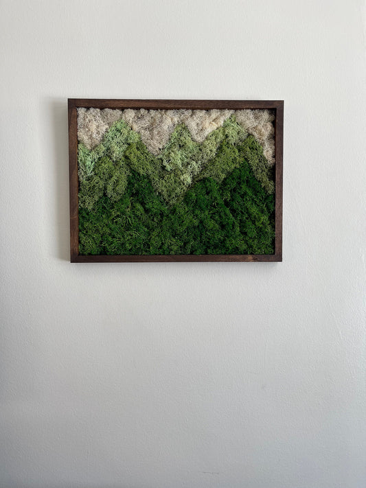 Preserved Reindeer Moss Wall Art: Green Mountain Landscape | 12" by 16" | USA - TARIFF FREE