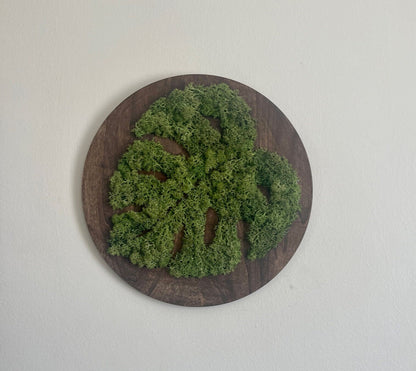 Moss Wall Art | Monstera Plant Round Wood Frame | Medium Green Reindeer Moss | Wedding Gift