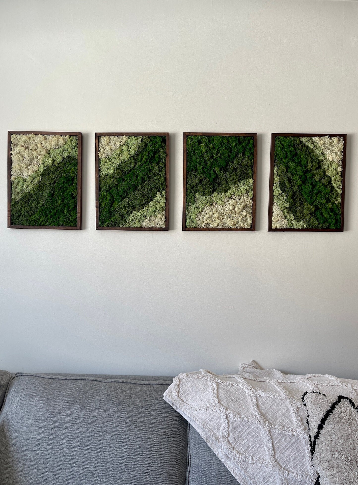 Moss Wall Art | Reindeer Moss Wall Decor | Moss Wall Art | Set of 1 - 4 | Rectangle Wood Frame | Canopy and Dark Green, Mint and White
