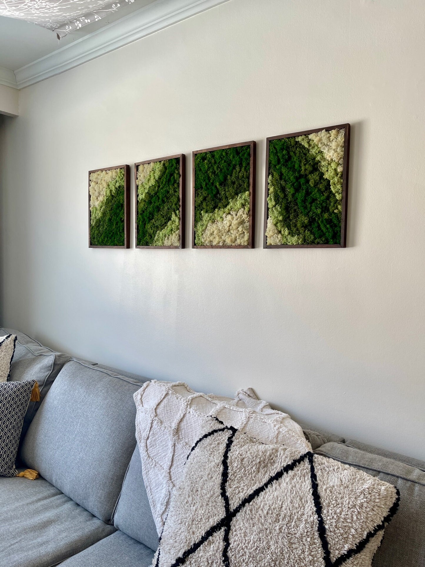 Moss Wall Art | Reindeer Moss Wall Decor | Moss Wall Art | Set of 1 - 4 | Rectangle Wood Frame | Canopy and Dark Green, Mint and White