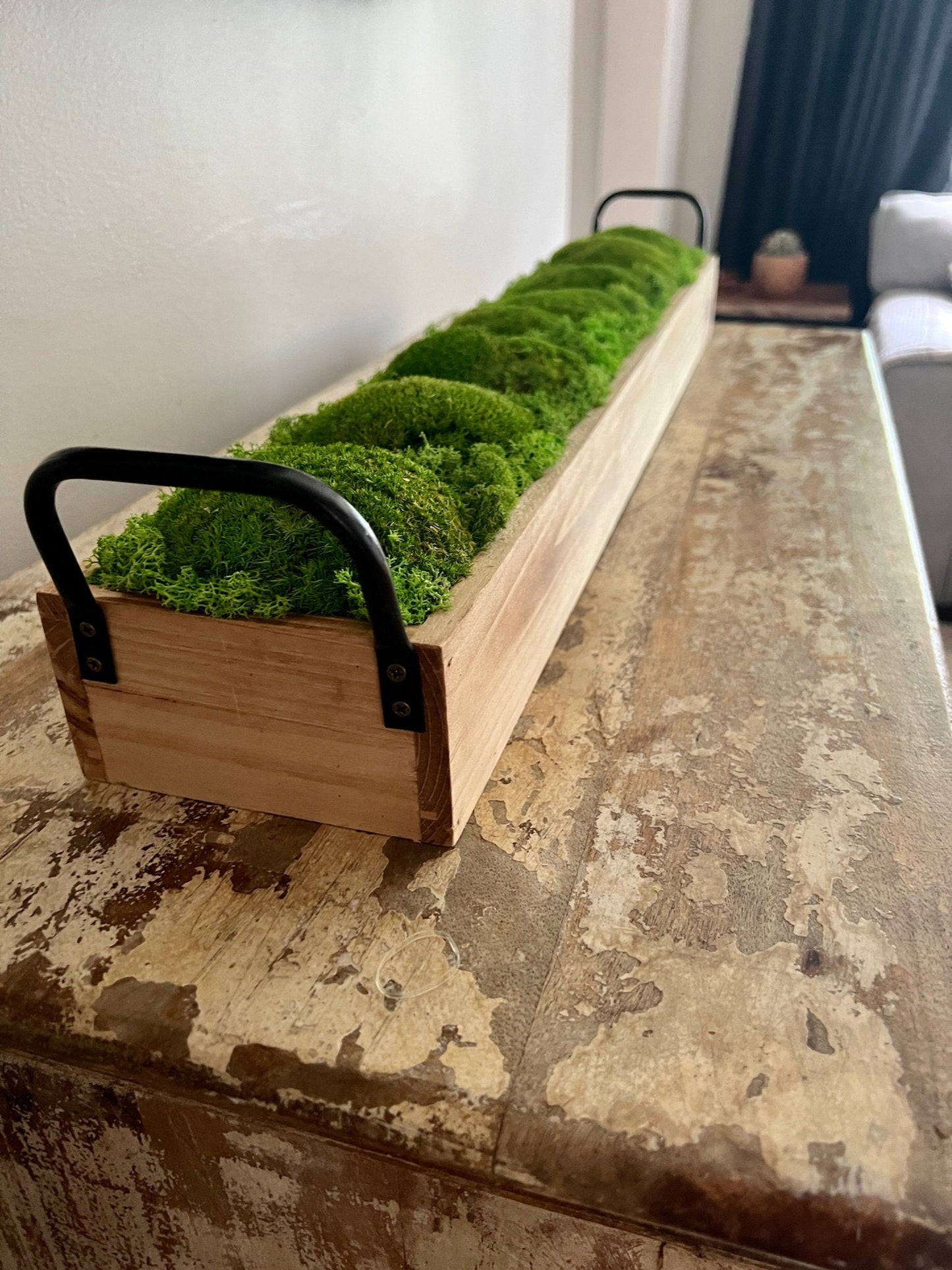 Moss Centrepiece | Pole  Moss Rectangle | Preserved Moss Gift  | Wood Moss Bowl | One of a Kind | Green Pole Moss | Wedding Gift