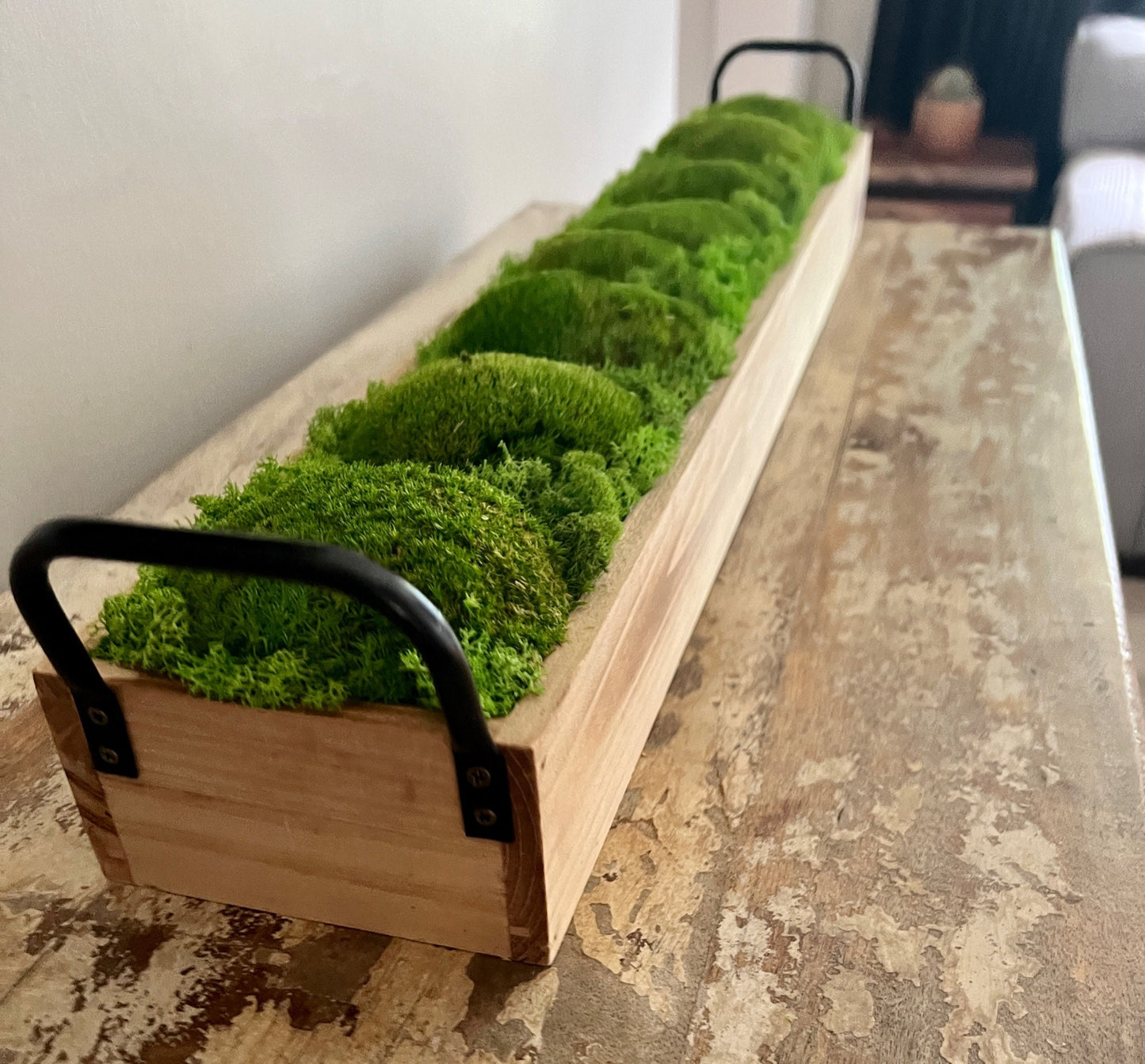 Moss Centrepiece | Pole  Moss Rectangle | Preserved Moss Gift  | Wood Moss Bowl | One of a Kind | Green Pole Moss | Wedding Gift