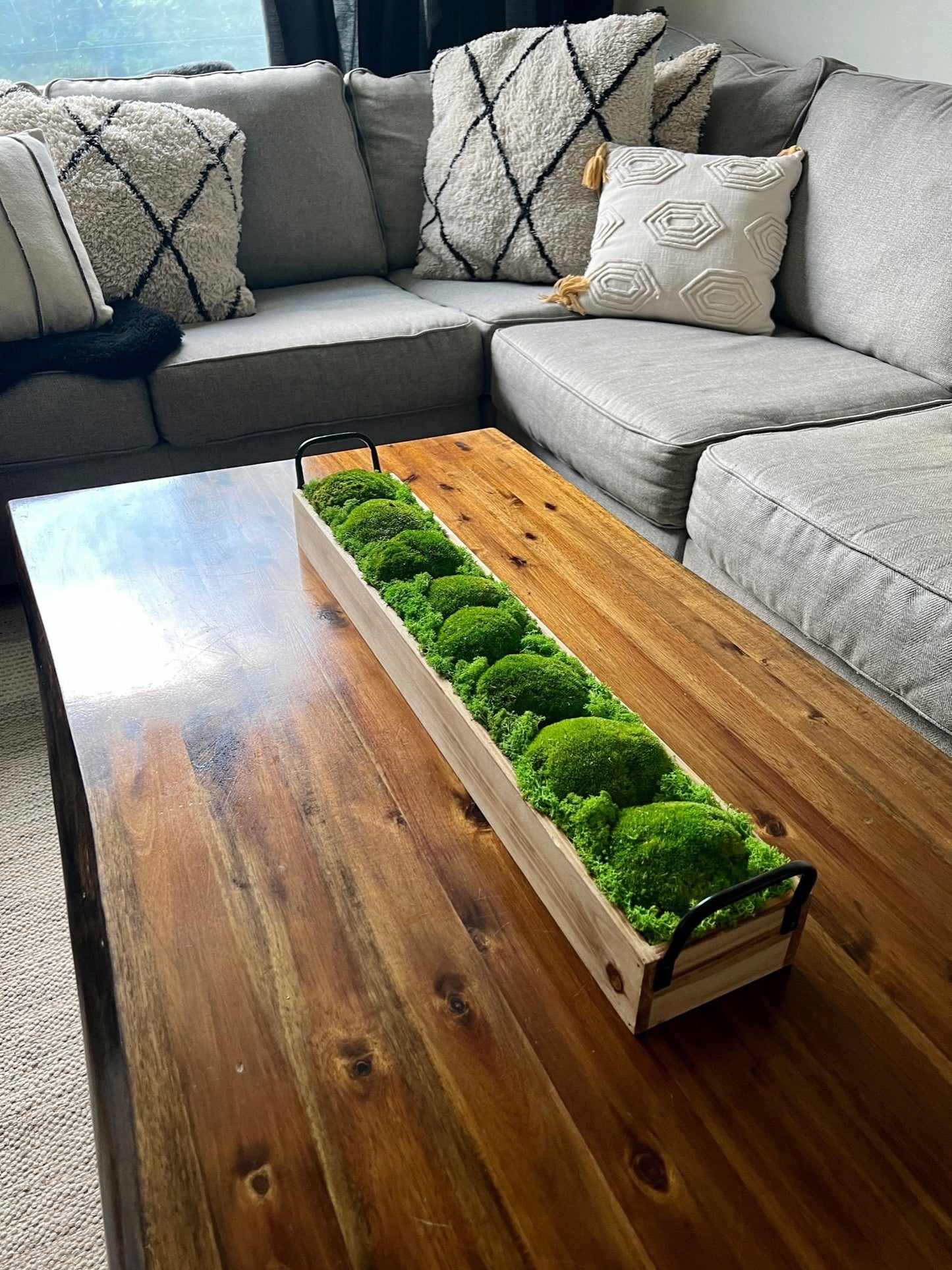 Moss Centrepiece | Pole  Moss Rectangle | Preserved Moss Gift  | Wood Moss Bowl | One of a Kind | Green Pole Moss | Wedding Gift