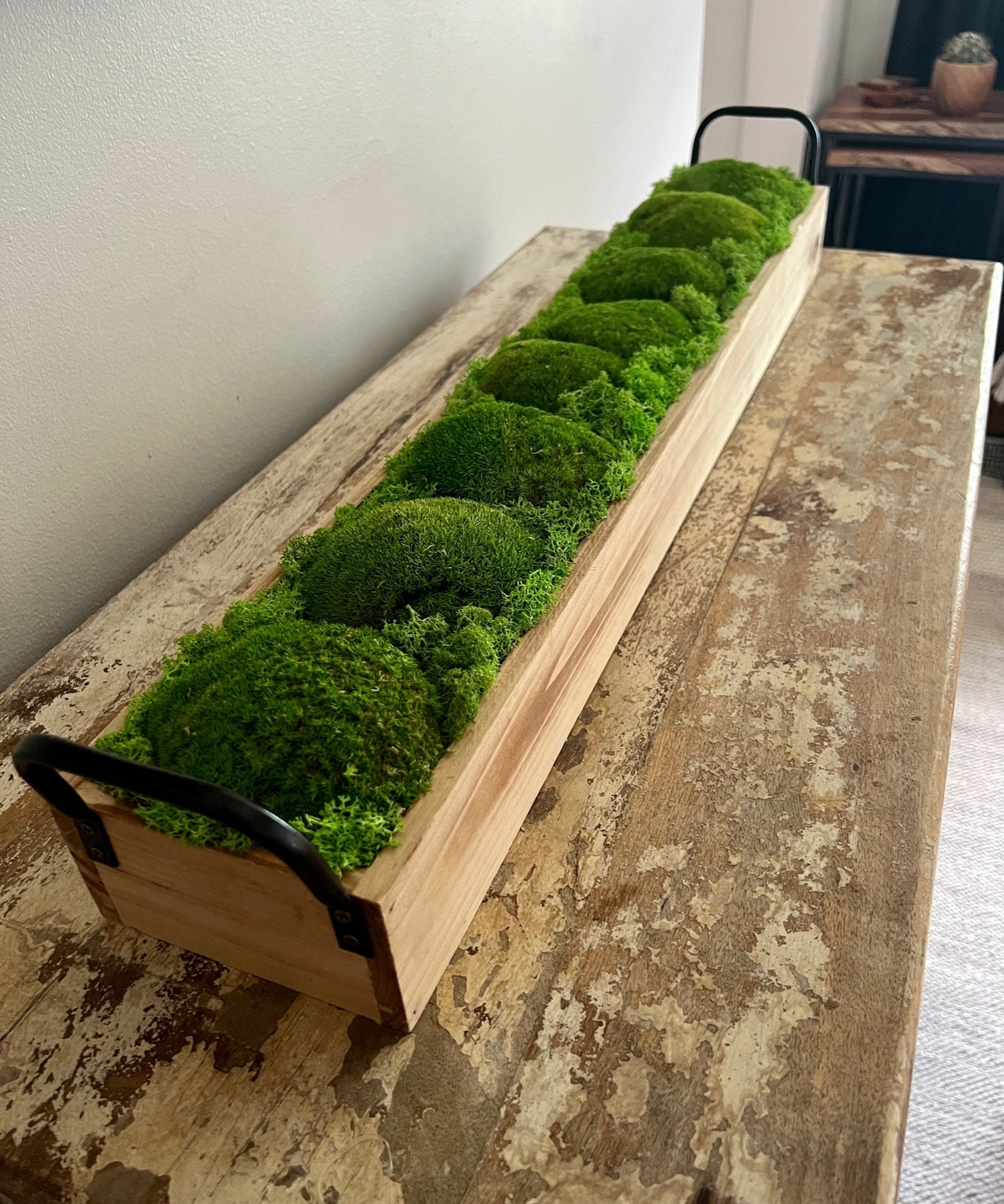 Moss Centrepiece | Pole  Moss Rectangle | Preserved Moss Gift  | Wood Moss Bowl | One of a Kind | Green Pole Moss | Wedding Gift
