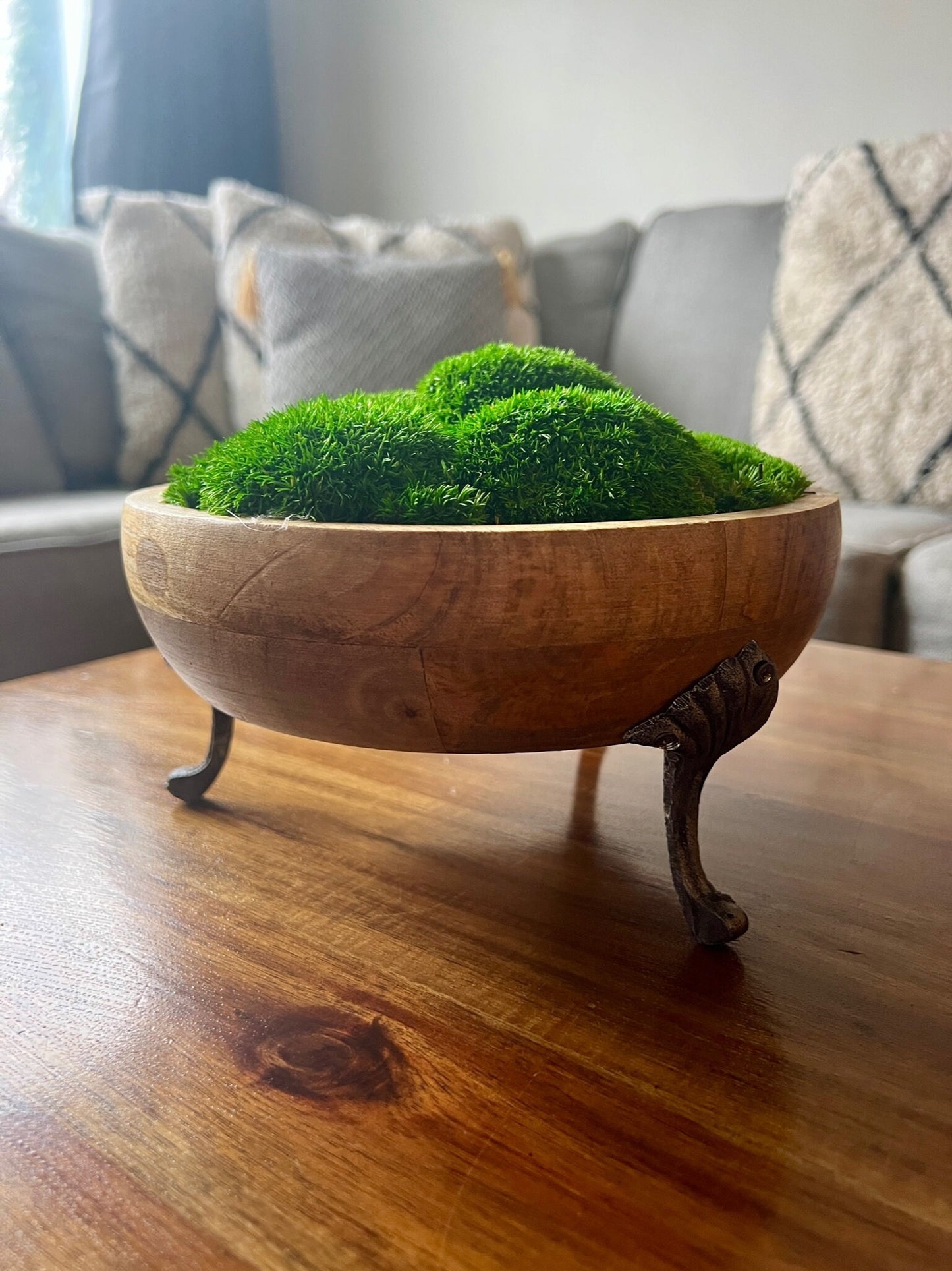 Moss Centerpiece | Pole Moss | Moss Planter | Preserved Moss Gift |10" by 10" by 5 1/2"| Wood Centrepiece Bowl | Green Pole | Wedding Gift |