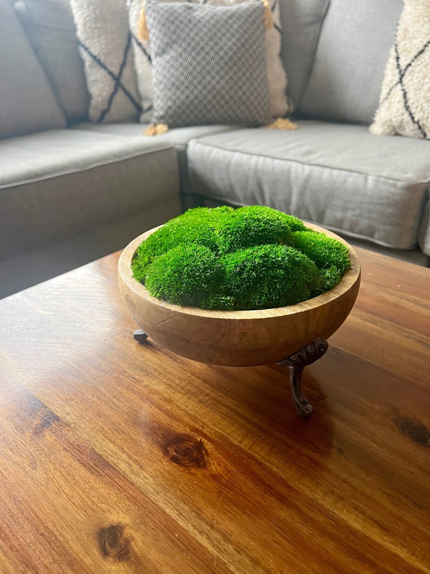 Moss Centerpiece | Pole Moss | Moss Planter | Preserved Moss Gift |10" by 10" by 5 1/2"| Wood Centrepiece Bowl | Green Pole | Wedding Gift |