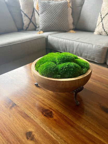 Preserved Moss Centerpiece: Reindeer & Pole Moss in Wood Bowl | USA - TARIFF FREE