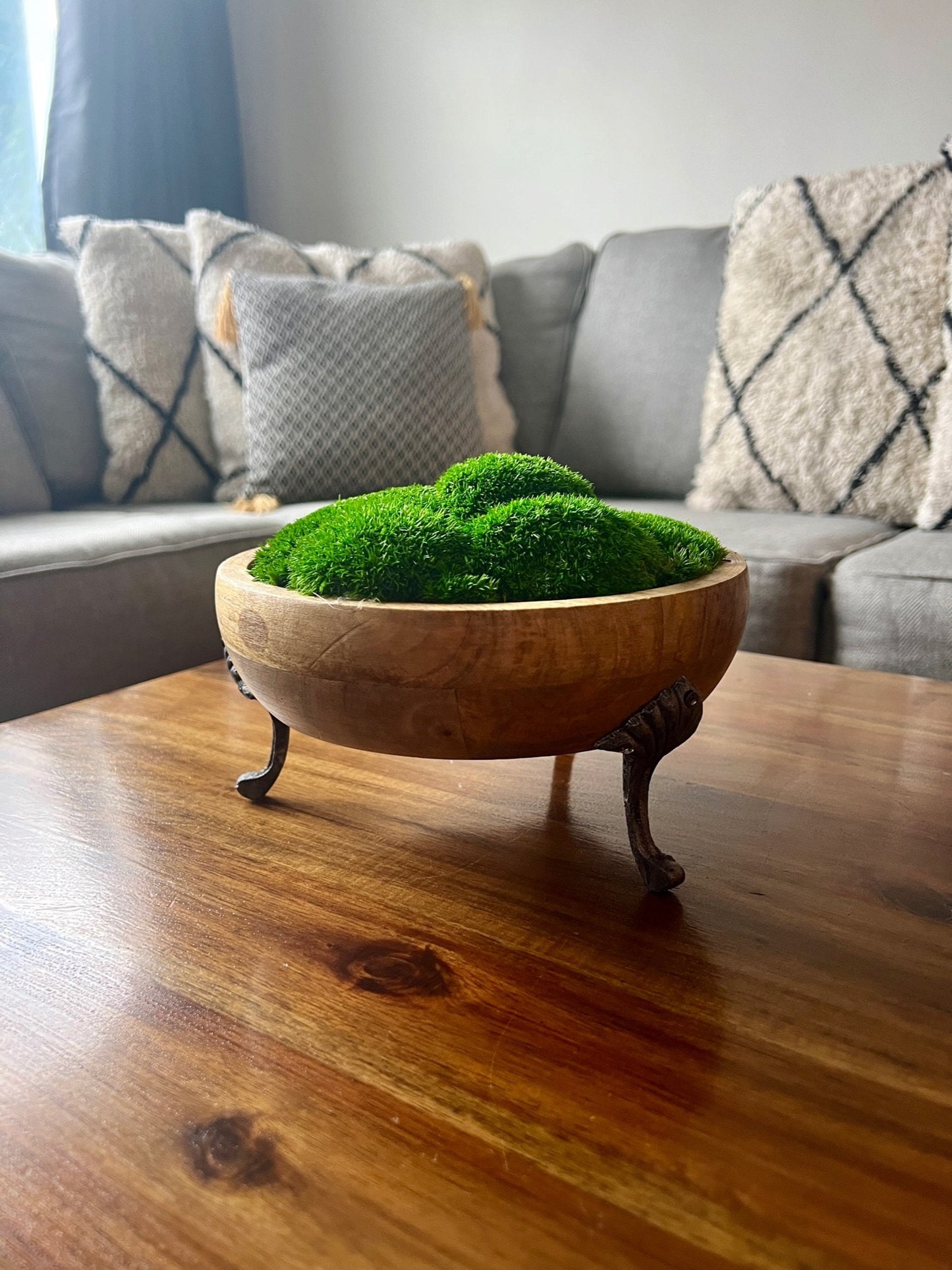 Preserved Moss Centerpiece: Reindeer & Pole Moss in Wood Bowl | USA - TARIFF FREE