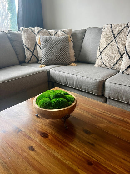 Preserved Moss Centerpiece: Reindeer & Pole Moss in Wood Bowl | USA - TARIFF FREE