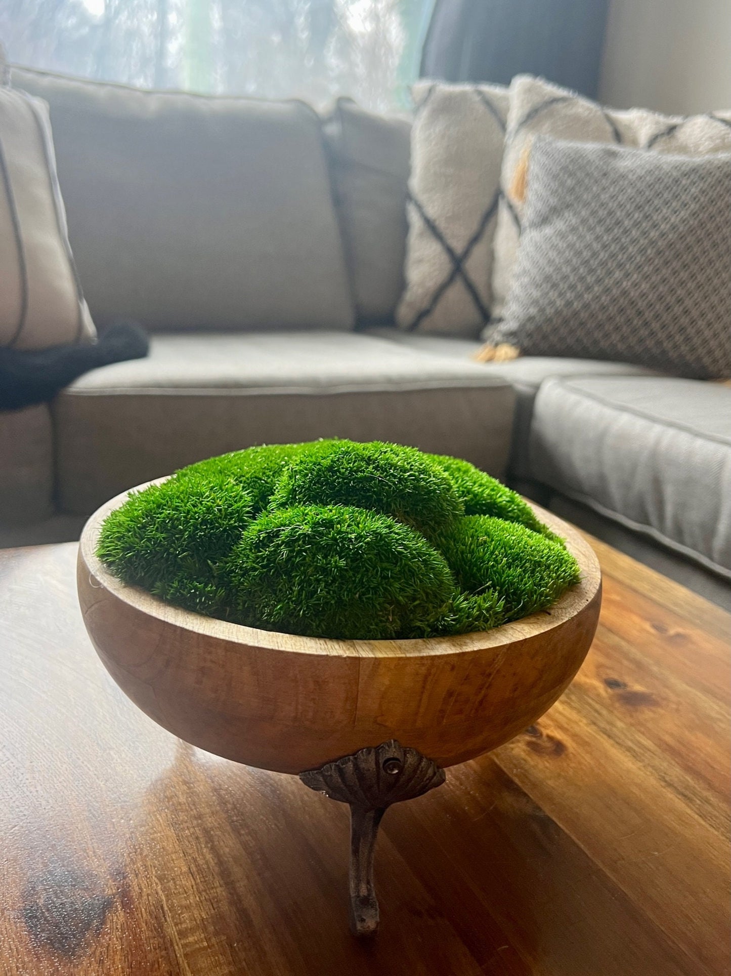 Preserved Moss Centerpiece: Reindeer & Pole Moss in Wood Bowl | USA - TARIFF FREE
