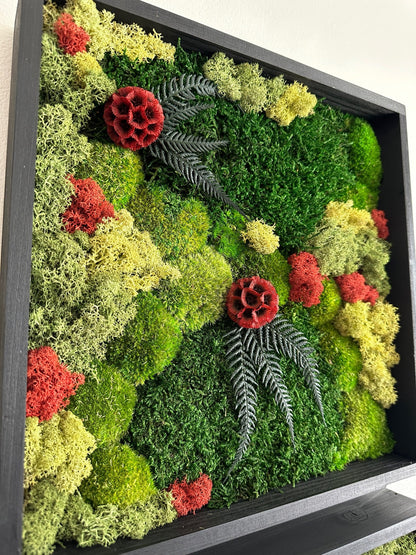 Preserved Moss Wall Art: Square Frame with Flowers & Fern | USA - TARIFF FREE