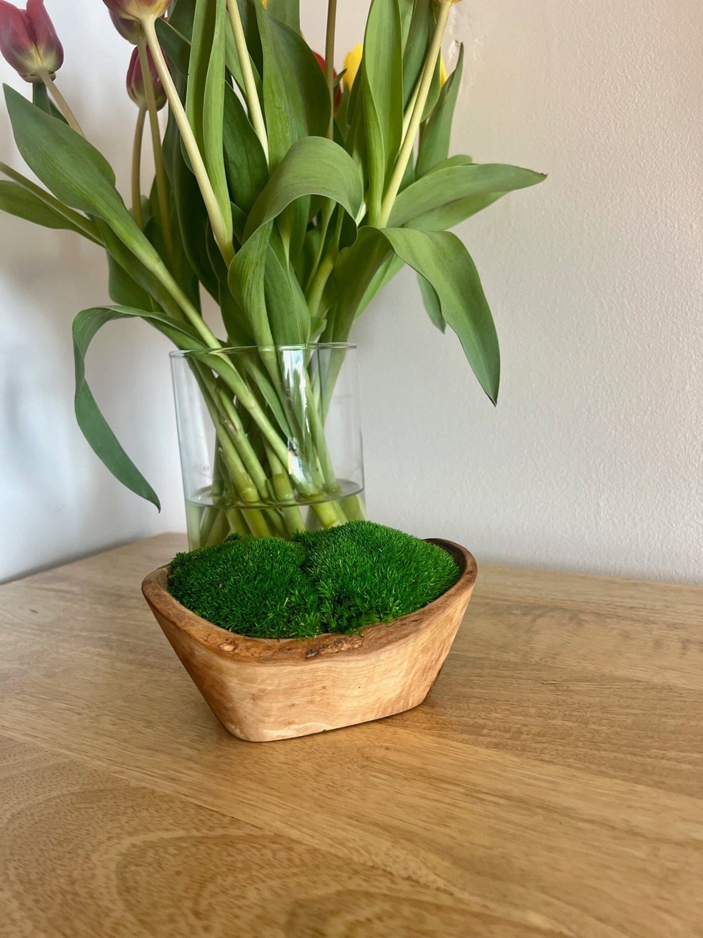 Preserved Pole Moss Centerpiece | Olive Wood Bowl, Home Decor