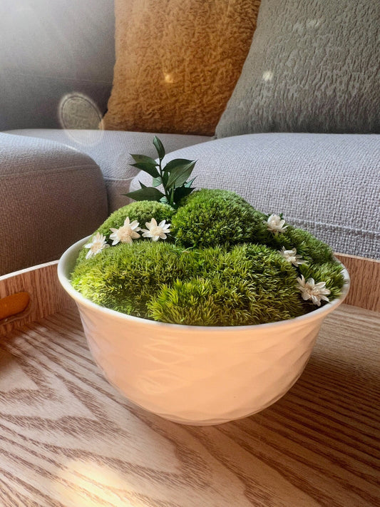Moss Bowl Centrepiece | Moss | Preserved Moss Gift  | Ceramic Moss Bowl | One of a Kind | Green Pole Moss | Preserved Fern | Wedding Gift |