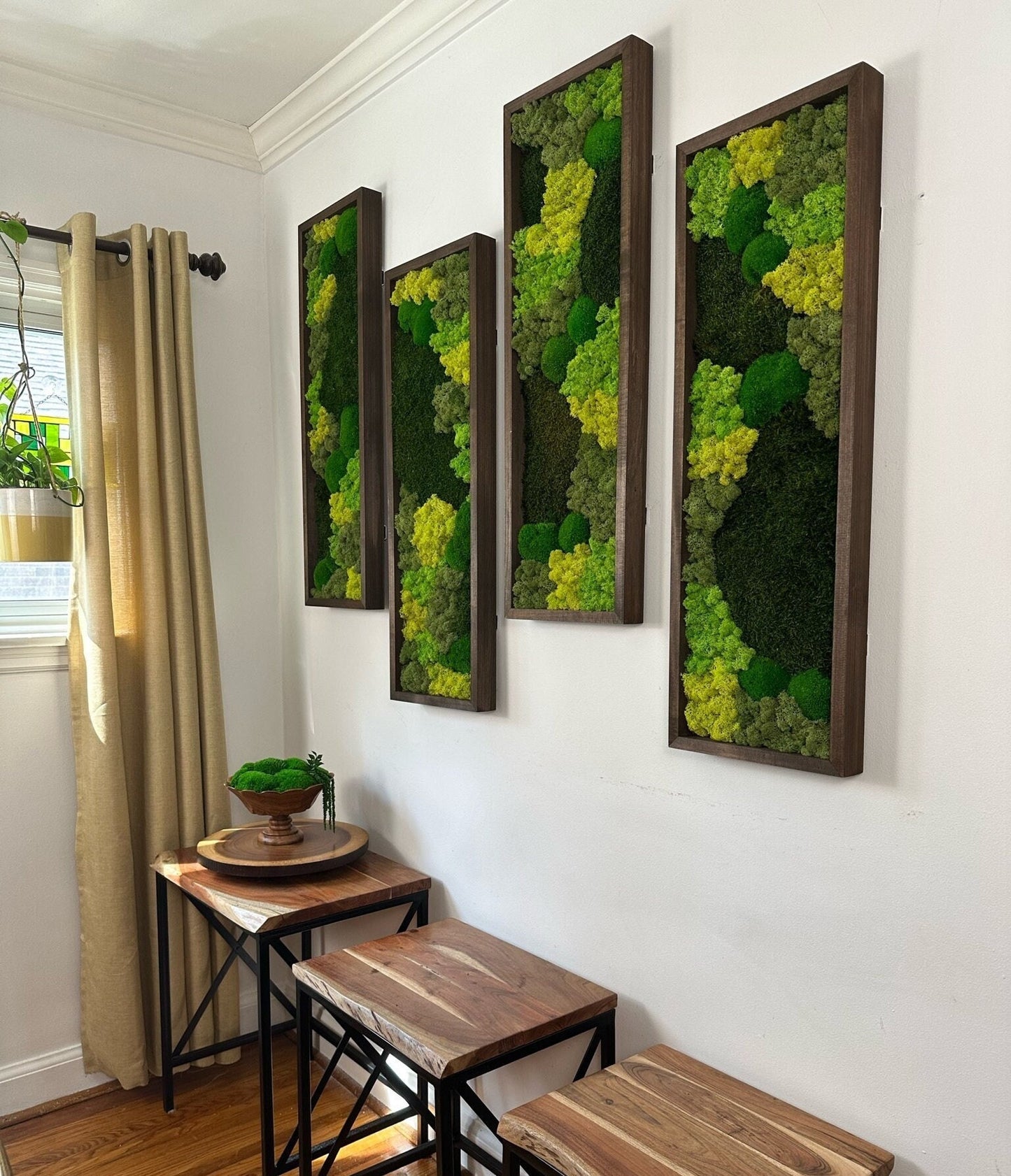 Preserved Reindeer Moss Wall Art: Rectangle Wood Frame, Green Moss Set | USA - TARIFF FREE