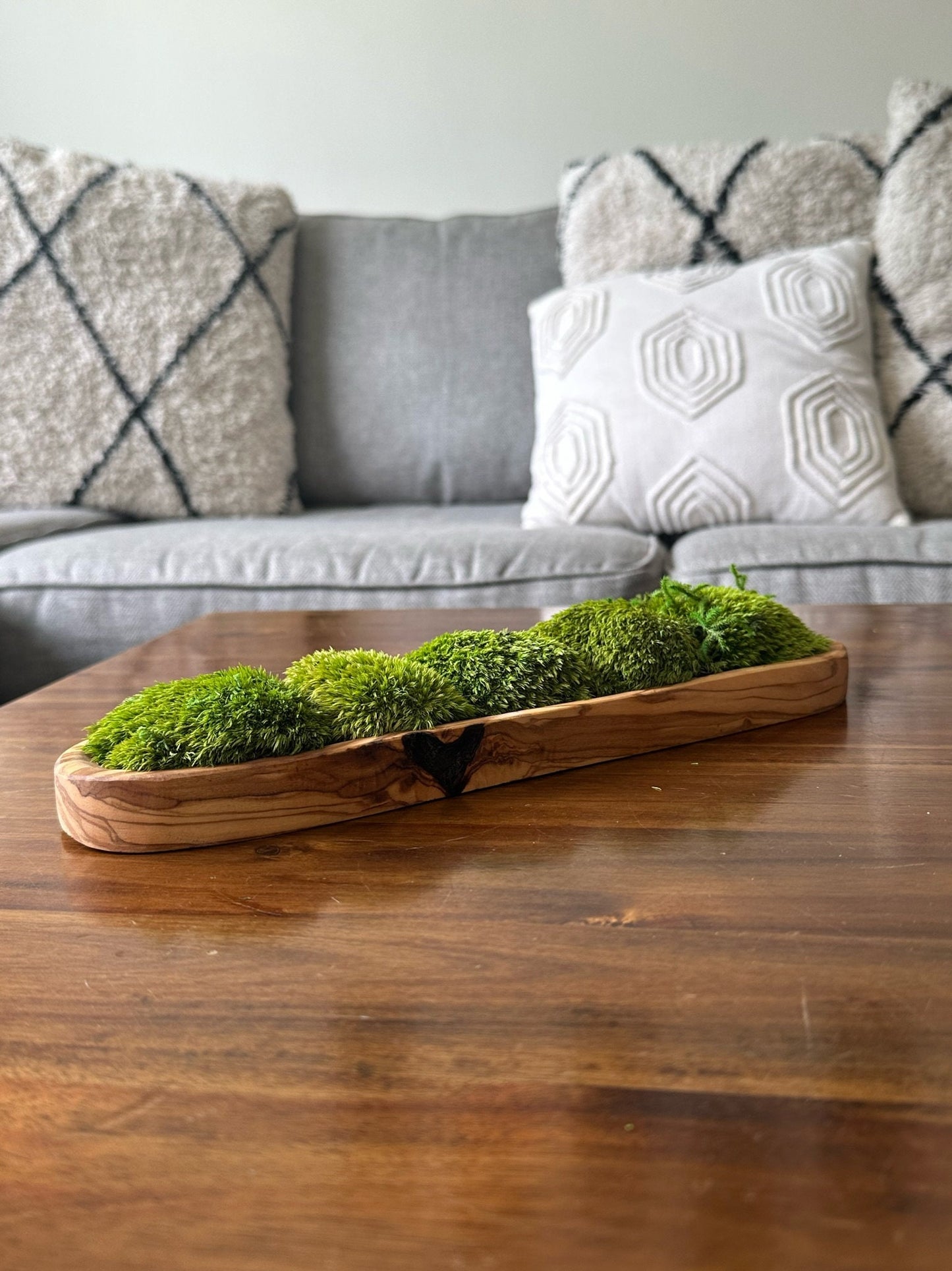 Moss Centerpiece | Pole Moss | Moss Planter | Preserved Moss Gift  | Olive Wood Nature Bowl | One of a Kind | Green Pole Moss | Gift