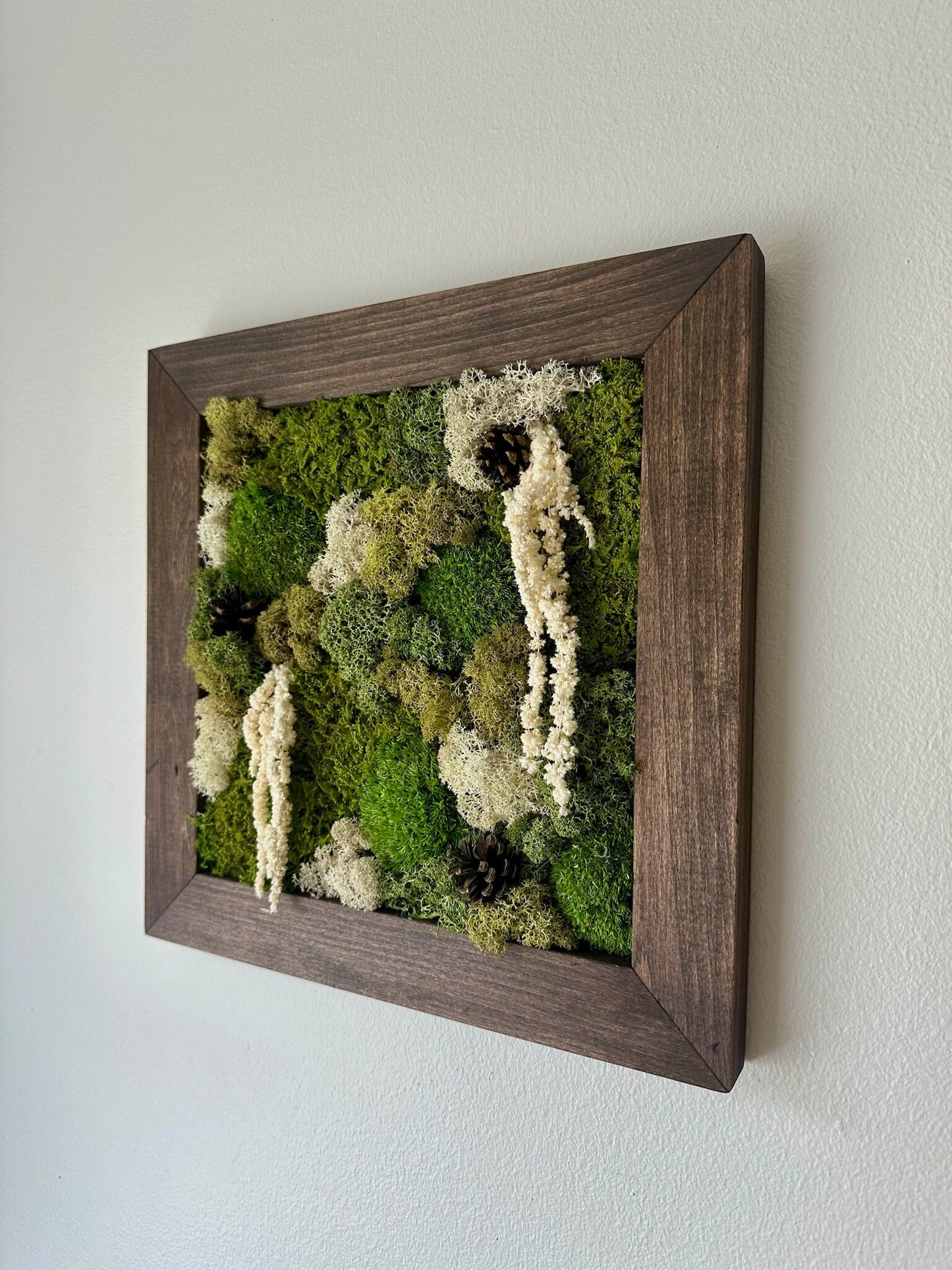 Preserved Moss Wall Art: Square Wood Frame with Fern & Flowers | USA - TARIFF FREE