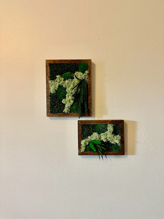 Moss Wall Art Rectangle Frame | Preserved Moss Art Framed | Moss Wall Decor | Single or Set of 2 | Pole, Reindeer & Sheet Moss | Preserved