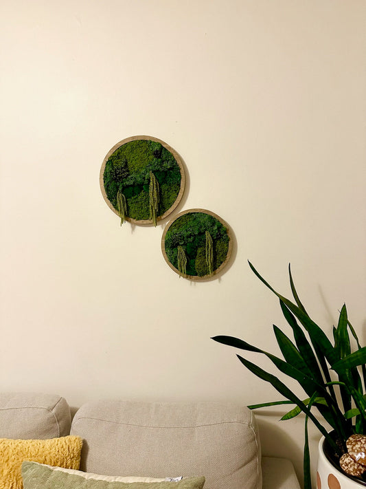 Preserved Moss Wall Art: Reindeer, Pole & Sheet Moss Circle Frame | USA - TARIFF FREE