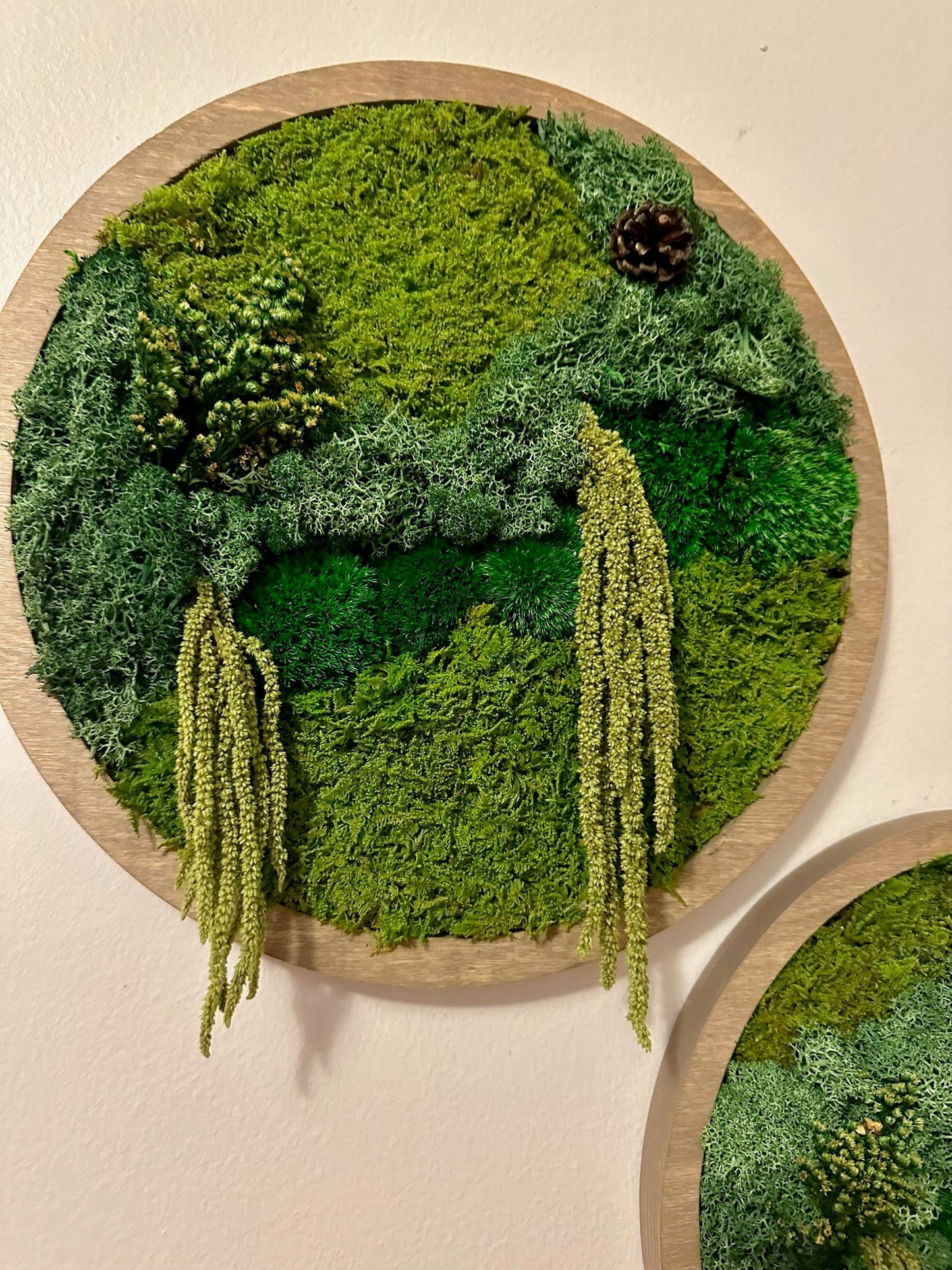 Preserved Moss Wall Art: Reindeer, Pole & Sheet Moss Circle Frame | USA - TARIFF FREE