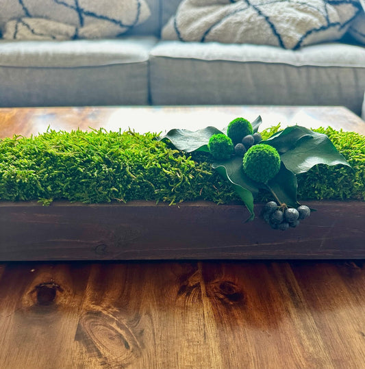 Moss Centerpiece | Sheet Moss | Moss Planter | Preserved Moss Flowers  | Wood Centerpiece | One of a Kind | Gift | Christmas