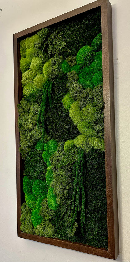 Preserved Reindeer Moss Wall Art: Wood Frame, Greenery Decor (15" x 30")