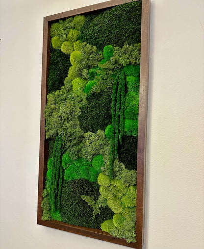 Preserved Reindeer Moss Wall Art: Wood Frame, Greenery Decor (15" x 30")