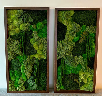 Preserved Reindeer Moss Wall Art: Wood Frame, Greenery Decor (15" x 30")