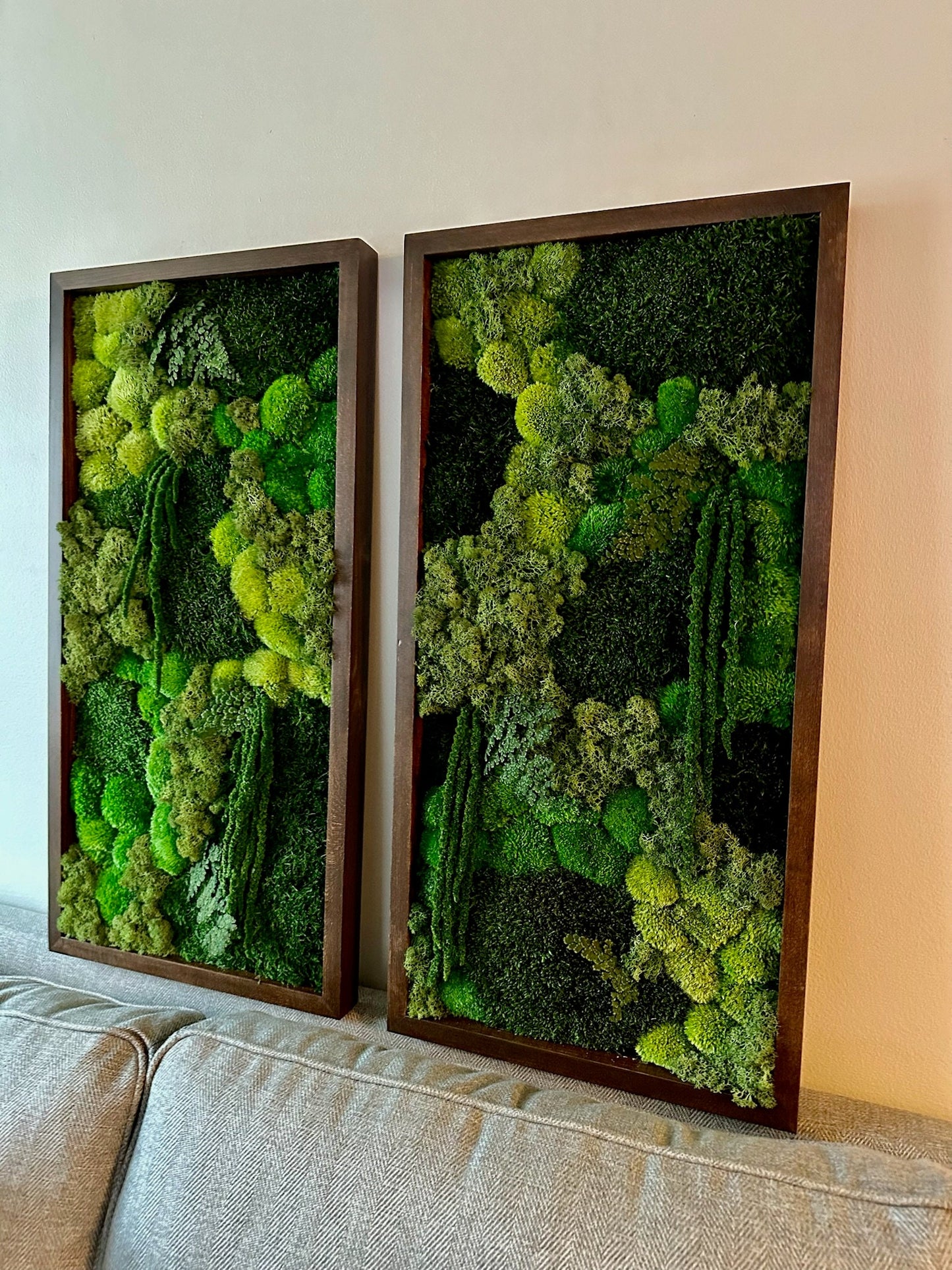 Preserved Reindeer Moss Wall Art: Wood Frame, Greenery Decor (15" x 30")