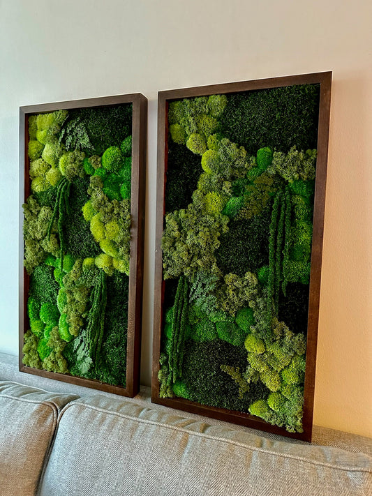 Preserved Reindeer Moss Wall Art: Wood Frame, Greenery Decor (15" x 30")