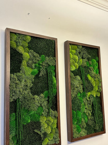 Preserved Reindeer Moss Wall Art: Wood Frame, Greenery Decor (15" x 30")