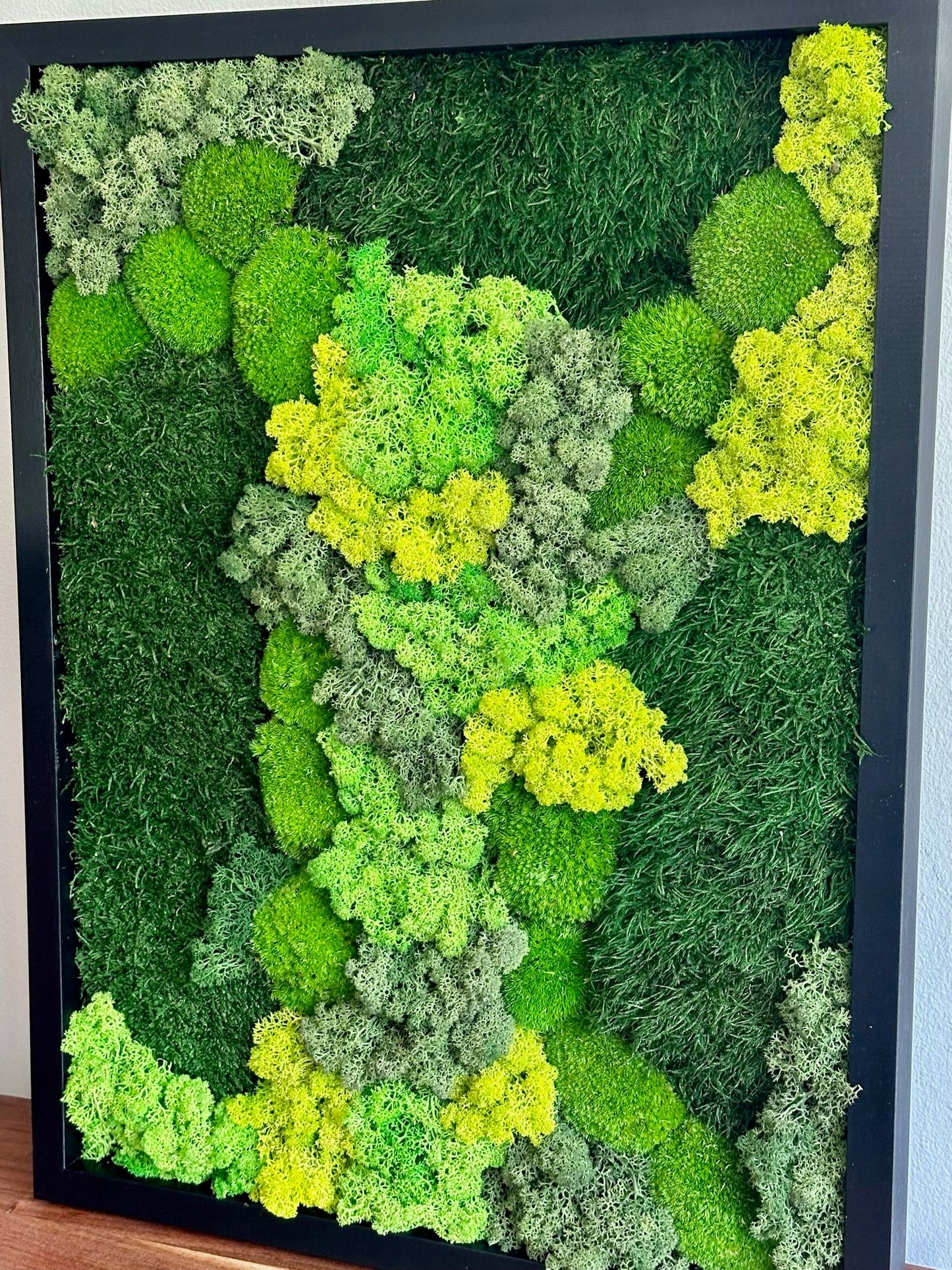 Preserved Reindeer Moss Wall Art: Wood Frame, Green Moss Decor | USA - TARIFF FREE