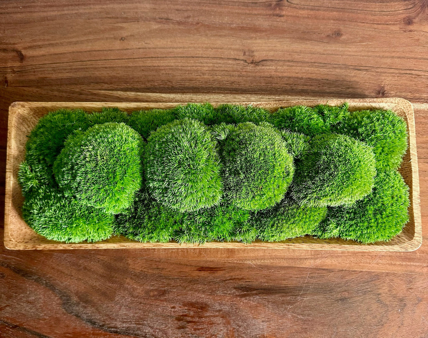 Preserved Moss Centerpiece: Olive Wood Nature Bowl, Pole & Reindeer Moss | USA - TARIFF FREE