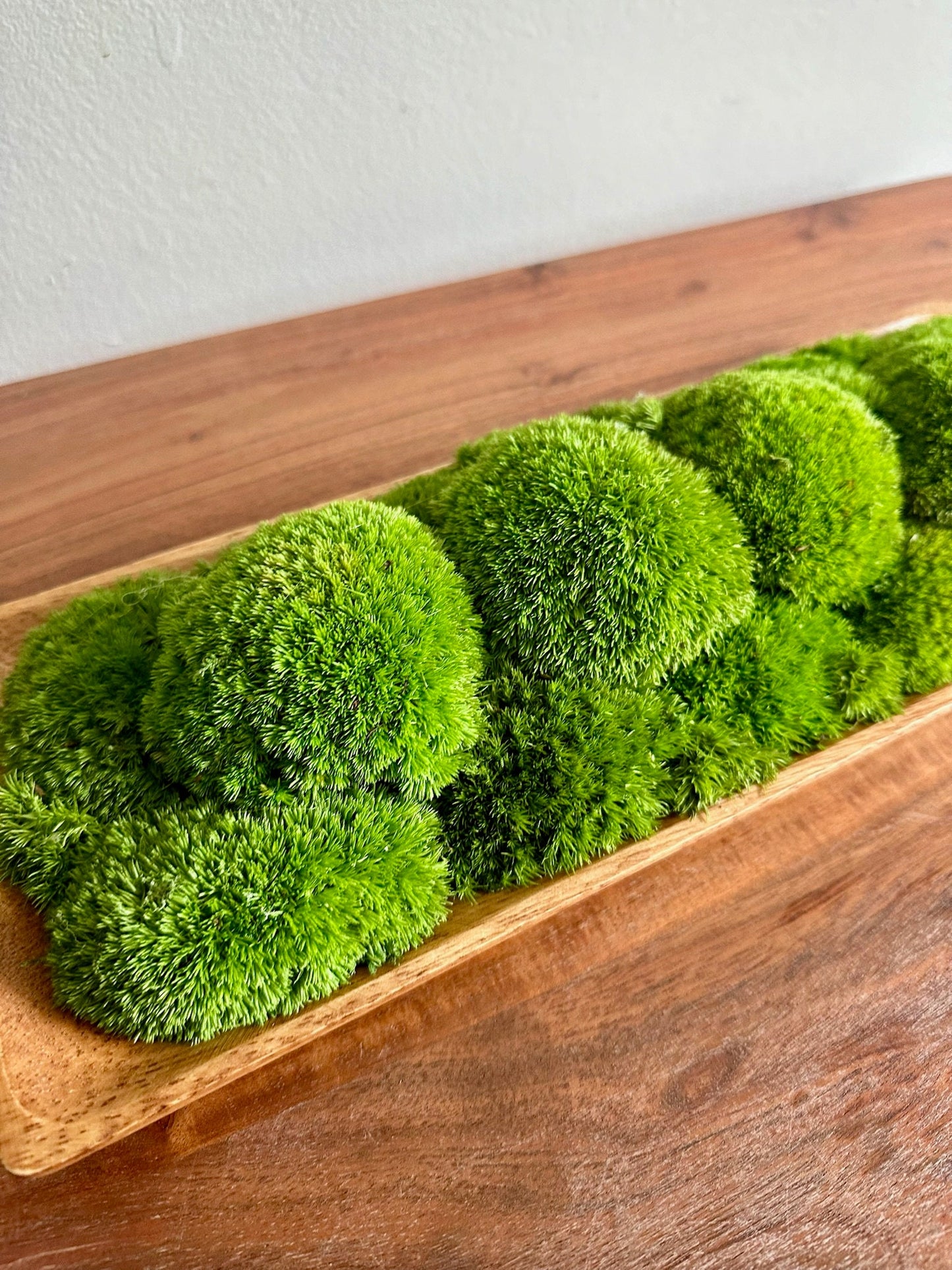 Preserved Moss Centerpiece: Olive Wood Nature Bowl, Pole & Reindeer Moss | USA - TARIFF FREE