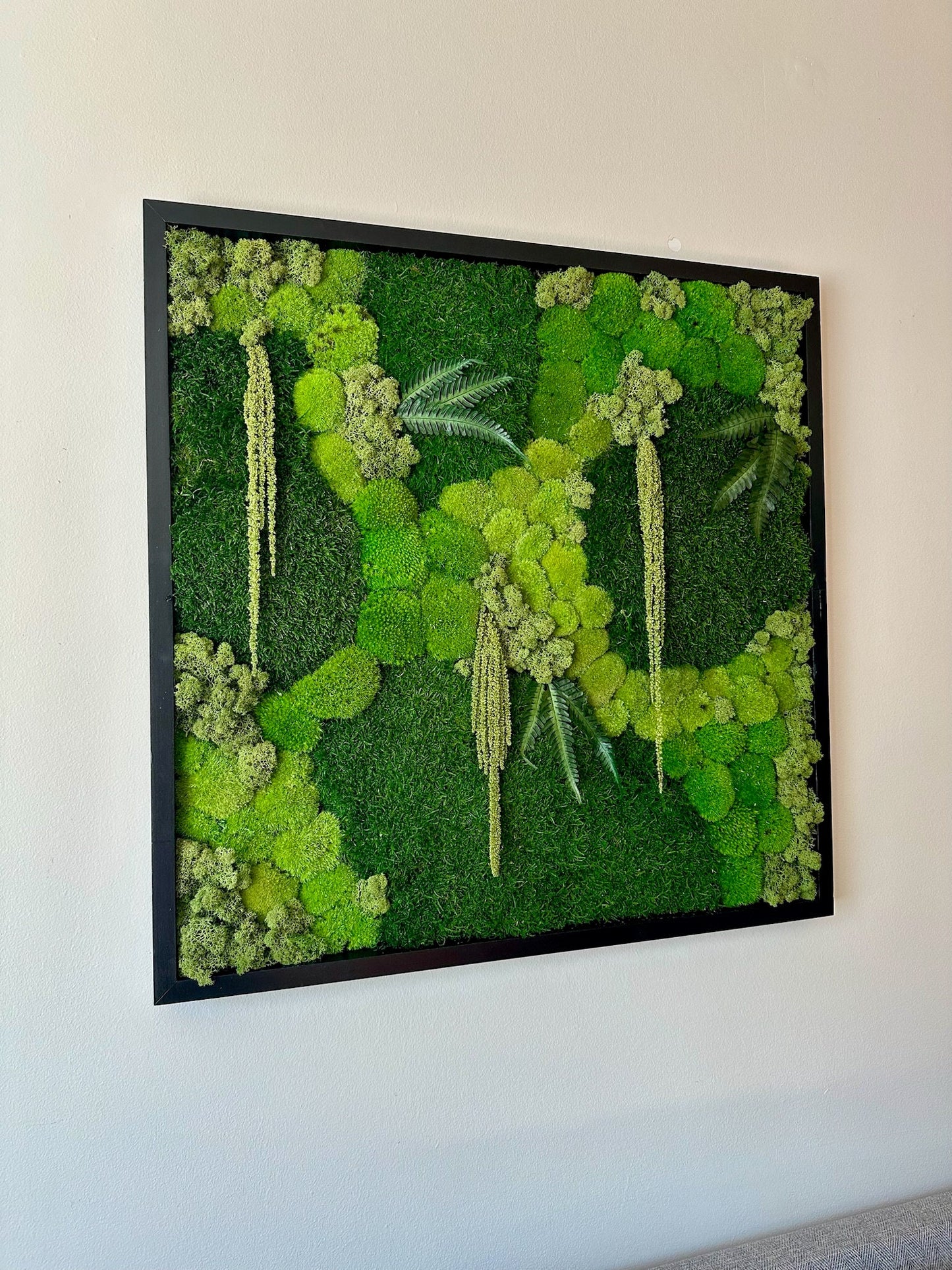 Preserved Reindeer Moss Wall Art, Square Wood Frame (30" x30") | USA - TARIFF FREE