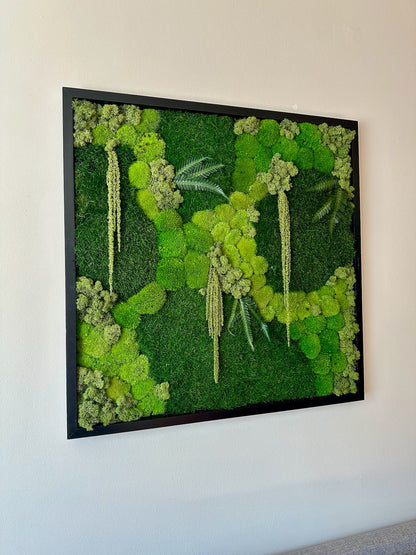 Preserved Reindeer Moss Wall Art, Square Wood Frame (30" x30") | USA - TARIFF FREE