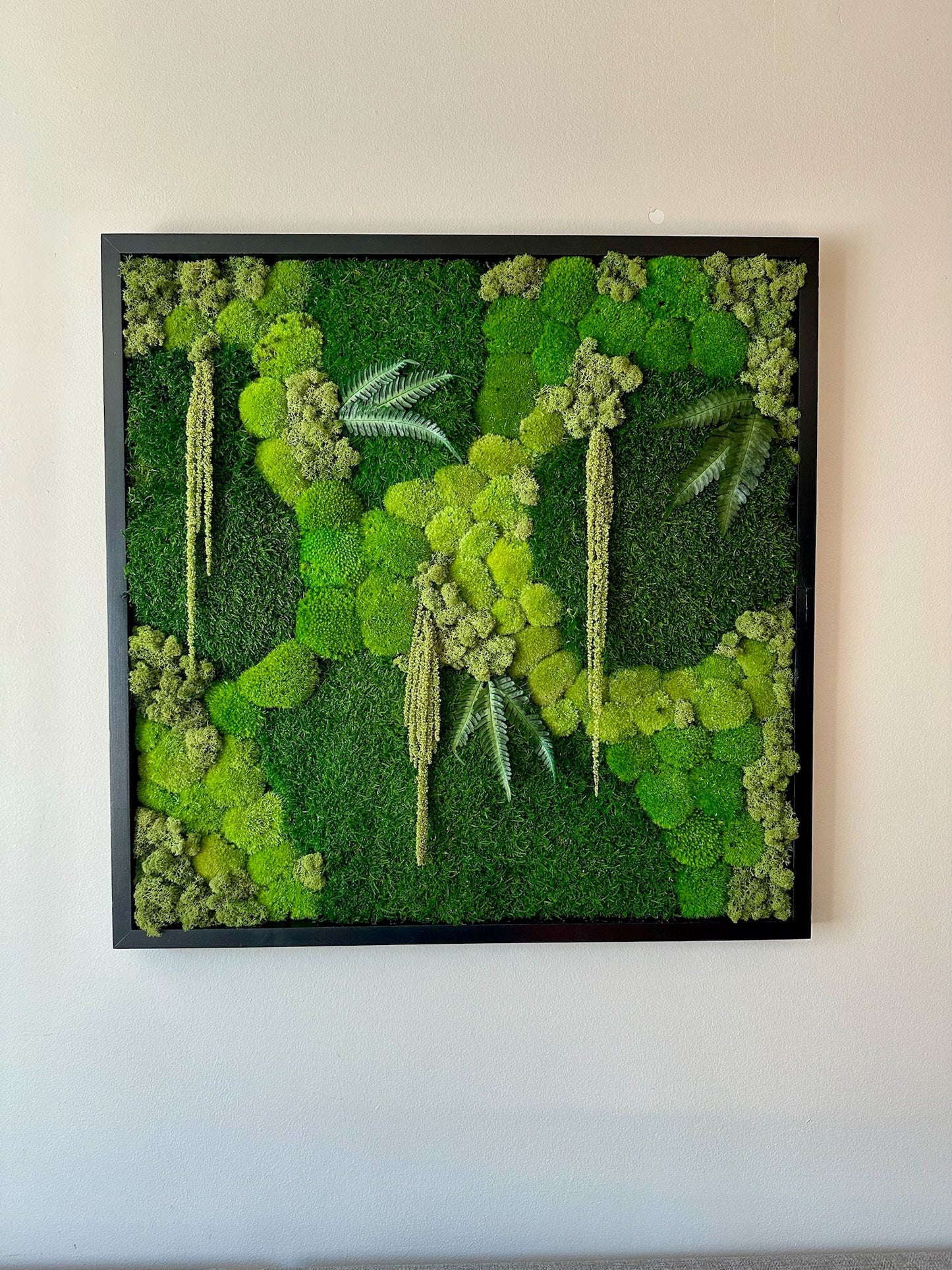 Preserved Reindeer Moss Wall Art, Square Wood Frame (30" x30") | USA - TARIFF FREE