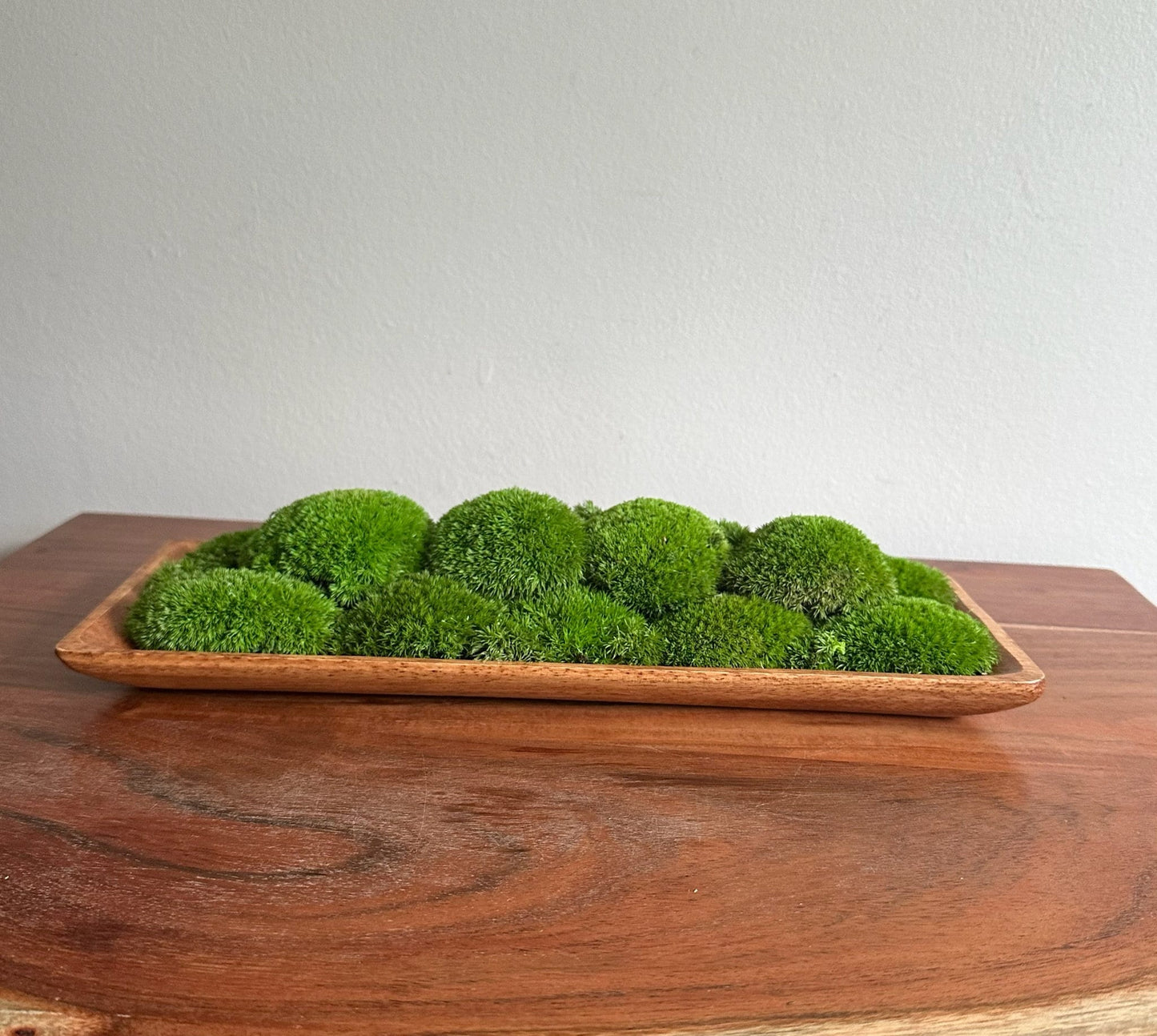 Preserved Moss Centerpiece: Olive Wood Nature Bowl, Pole & Reindeer Moss | USA - TARIFF FREE