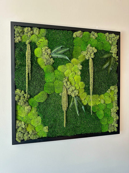 Moss Wall Art | Preserved Moss Art | Moss Wall Decor | Wood Frame Sets | 30" X 30" Square Single - Four Set | Green Reindeer Sheet Pole Moss